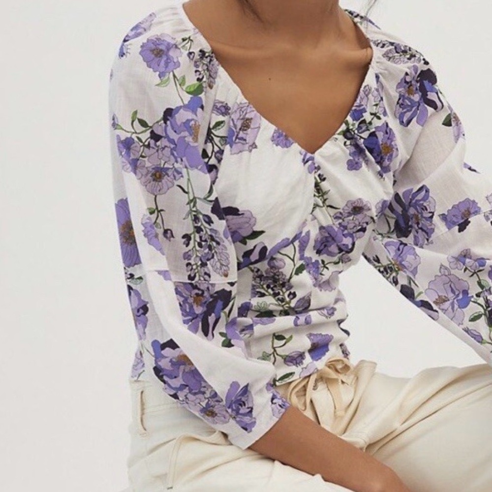 Anthropologie Purple Floral Top EUC XS